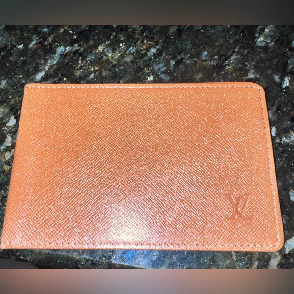 LV Brown Taiga Leather Card Case ID Holder Wallet